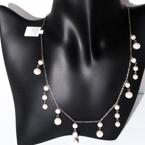 Genuine White Fresh-Water Pearl's Dangling 16 Inch Necklace .925 Sterling Silver - Picture 5 of 5
